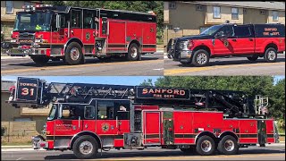 Tower 31, Battalion 31 & Engine 31 Responding to a Structure Fire - Sanford Fire Dept