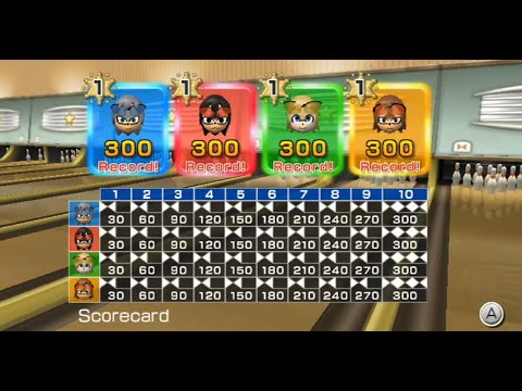 Wii Sports Bowling: 4 Players - All Perfect Games! (Sonic Edition!)