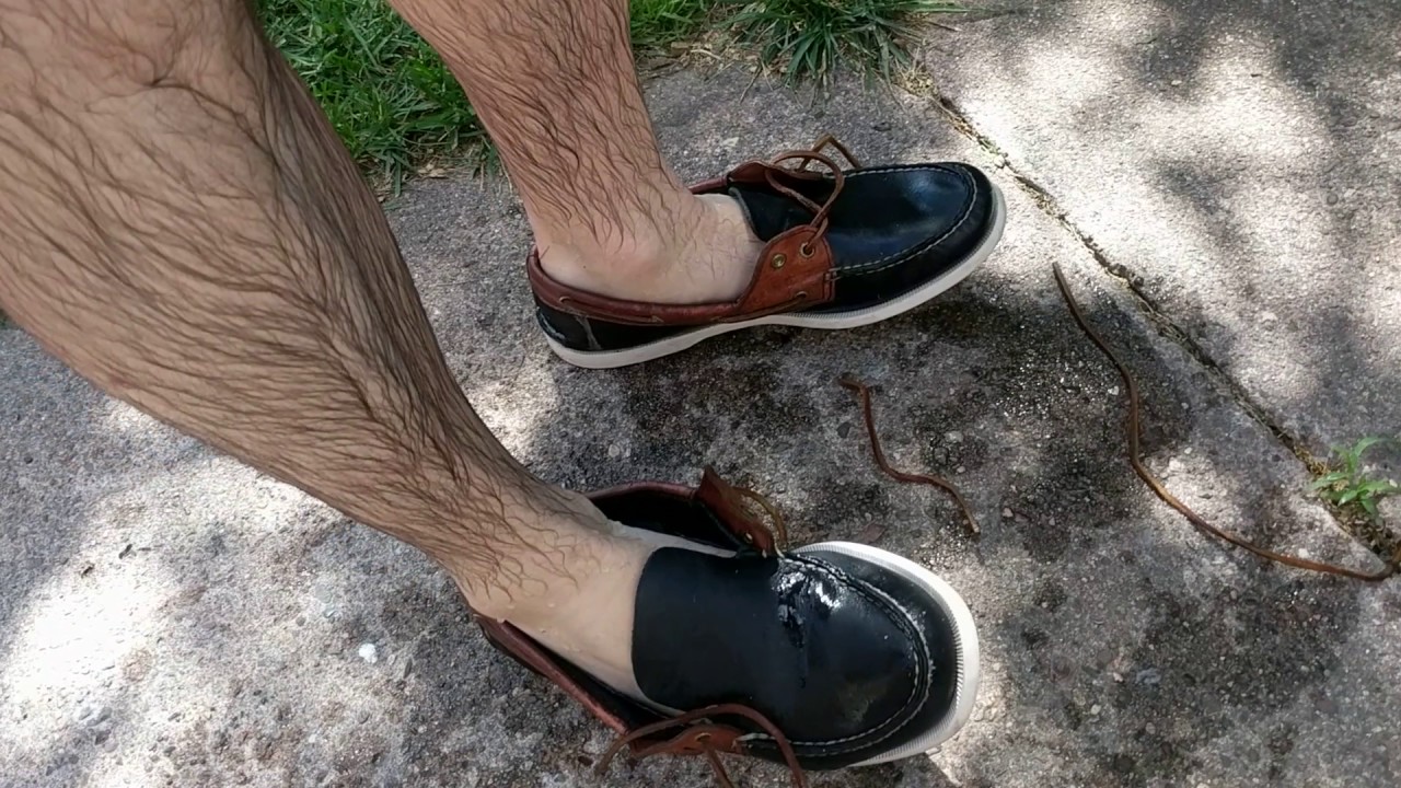 Breaking The Laces And Enjoying My Friend's Wet Sperry TopSiders Boat