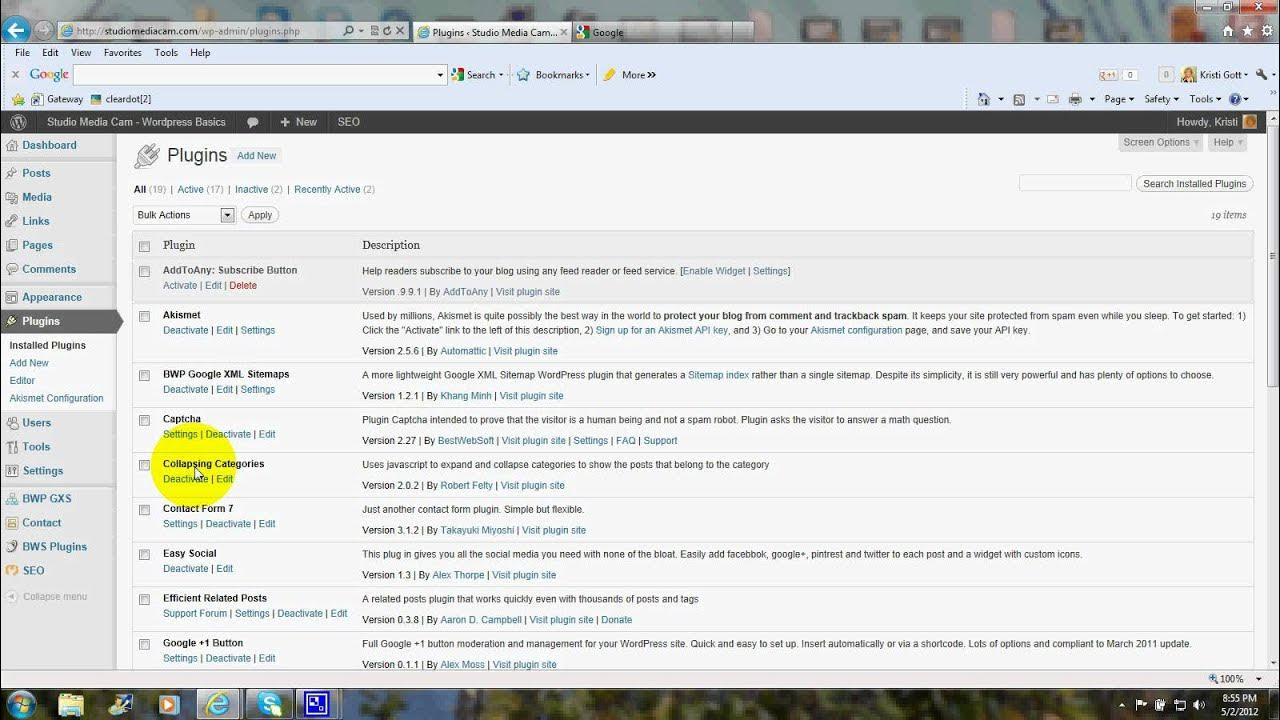 Add Wordpress Plugin "Collapsing Categories" to Sidebar YouTube
