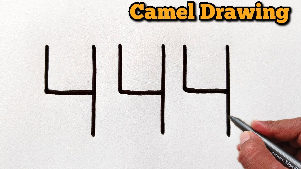 How to draw Camel From Number 4 | Easy Camel Drawing Video | Number ...