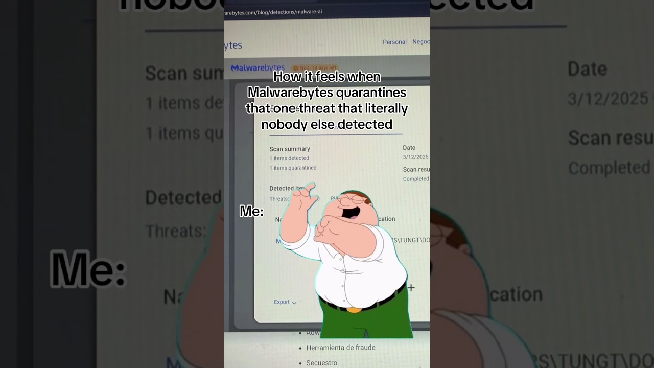 How it feels when Malwarebytes quarantines that one threat that literally nobody else detected