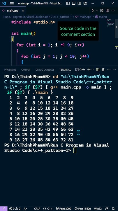 Print multiplication table | Run C Program in Visual Studio Code ...