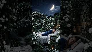 🌙 Deep sleep | Quiet Mind| White Roses Garden Under Moon & Stars ✨| Relaxing Night Ambience