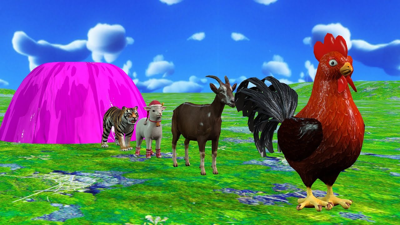 Paint Animals 4 Giant chicken, Goat, Tiger, Sheep Pass through the magic fountain, transform
