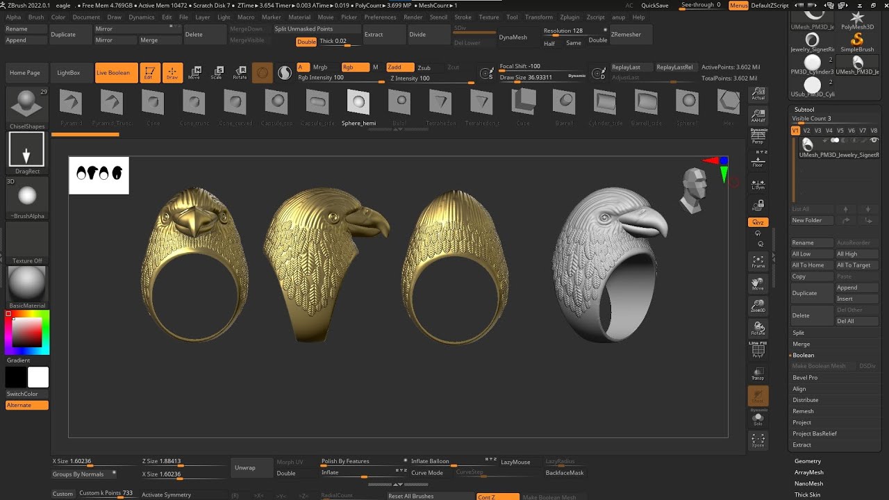 Eagle ring Timelapse zbrush Tutorial with measurement. - YouTube