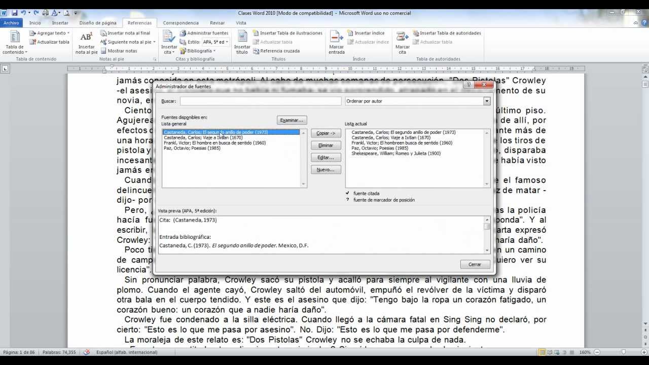 como hacer las referencias bibliograficas en word