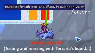 Testing Terraria Liquids, somehow managed to breath underwater...