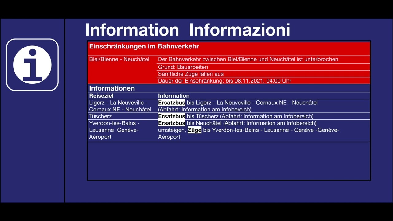 SBB TTS Information zum Bahnverkehr • Bauarbeiten Biel/Bienne • Nur noch die verkehrenden Züge