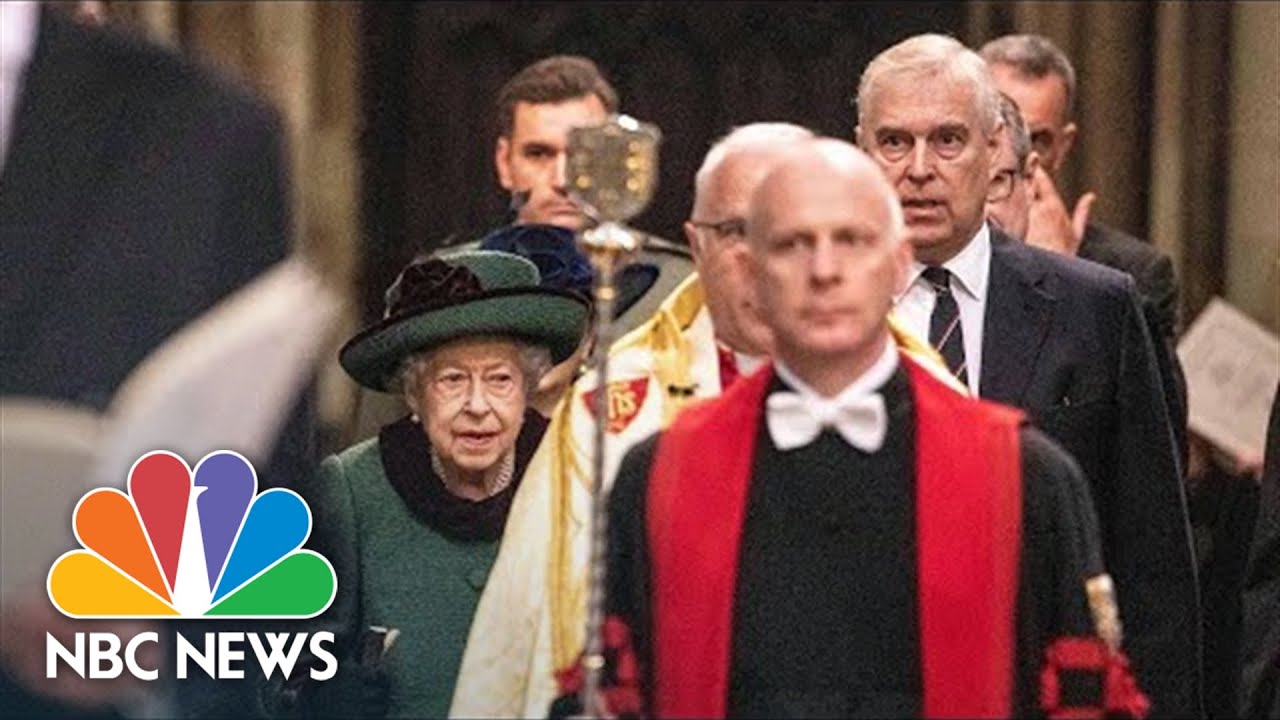 Queen Elizabeth II Accompanied By Prince Andrew At Memorial For Prince Philip