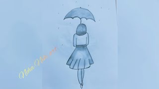 Easy Drawing Of Girl With Umbrella rainy girldrawing