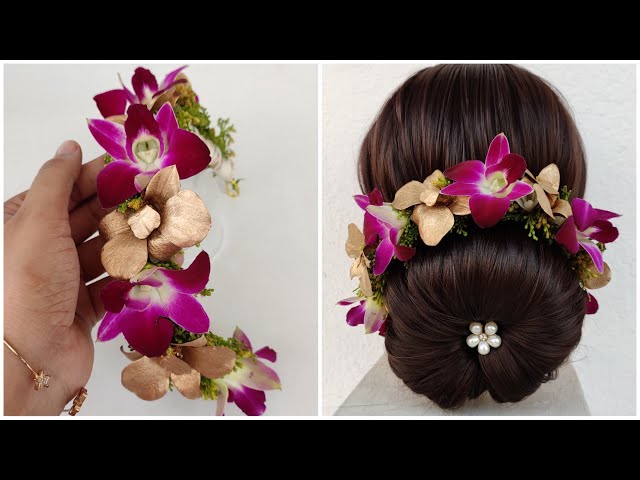 Orchid flower veni making/orchid flower &baby breath garland/orchid flower  hairstyle - YouTube