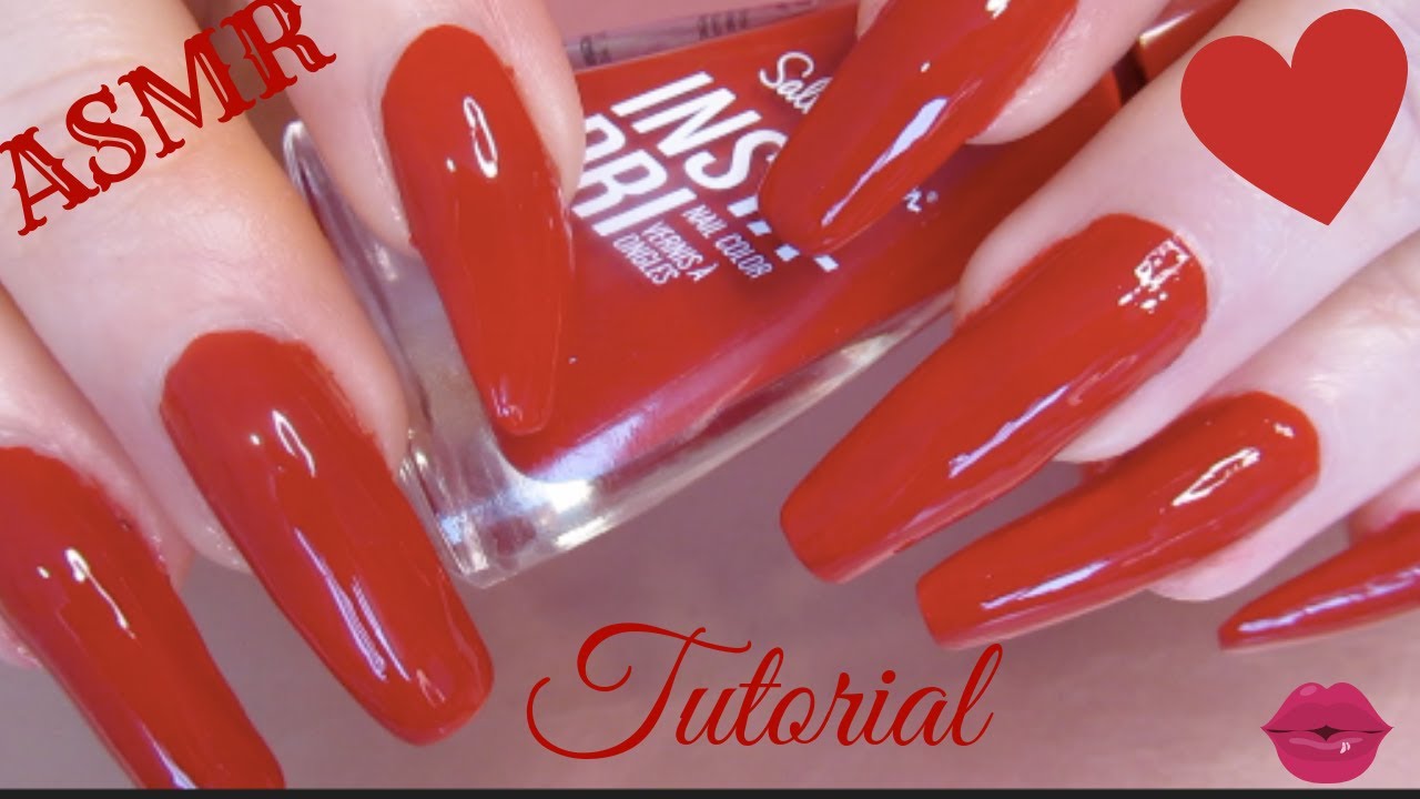ASMR Red Nail Polish Application💅🏻Long Natural Nails//Whisper❤️
