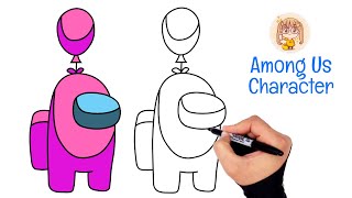 How to Draw Among Us Character with a Balloon | Follow along Drawing lessons