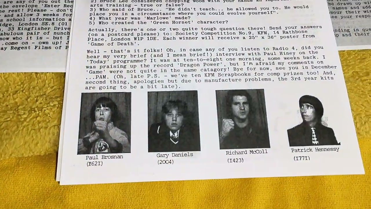 First 9 newsletters of the KFM Bruce Lee society fan club plus Xmas card sent out to members