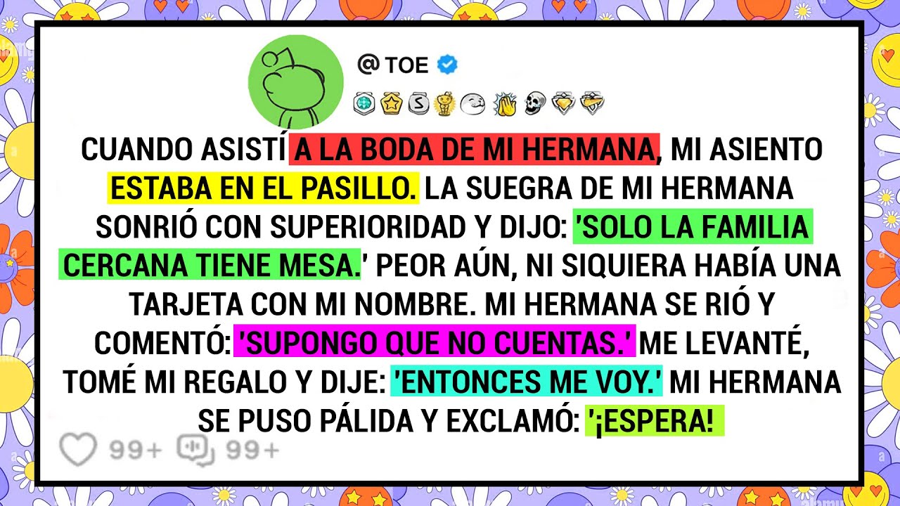 Cuando asistí a la boda de mi hermana, mi asiento estaba en el pasillo. La suegra de mi...