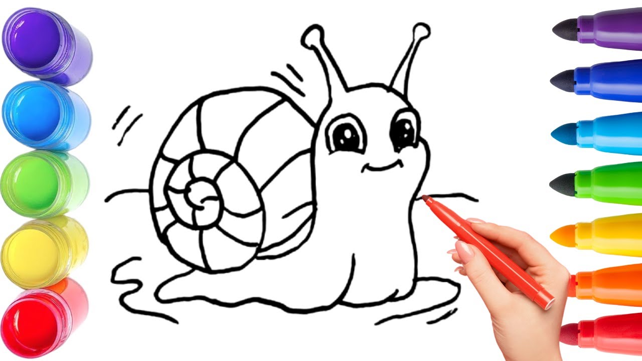 How To Draw cute snail Drawing, Painting & Coloring For Kids and Toddlers_ Child Art 🐋🌈🎨