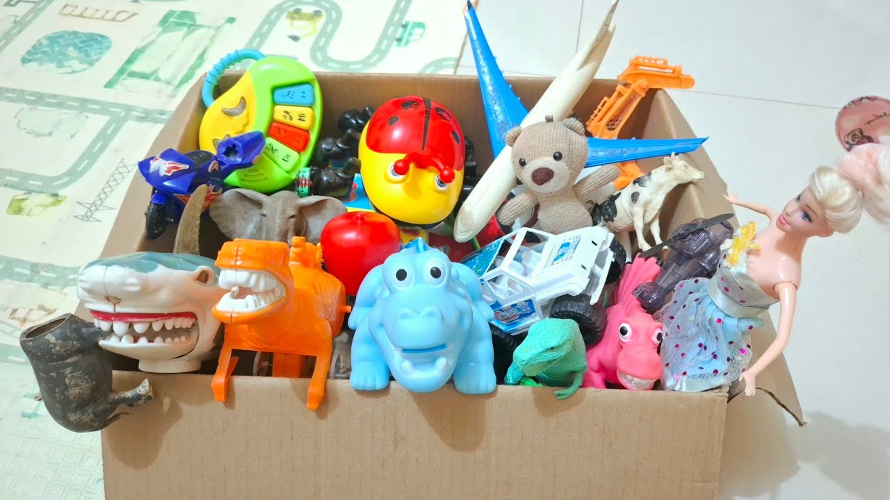 cleane up our toys asmr into cardboard box || review