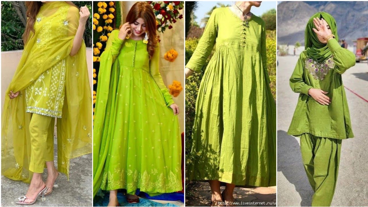 Parrot Green dress design ideas/ Neon color Light Green suit designs