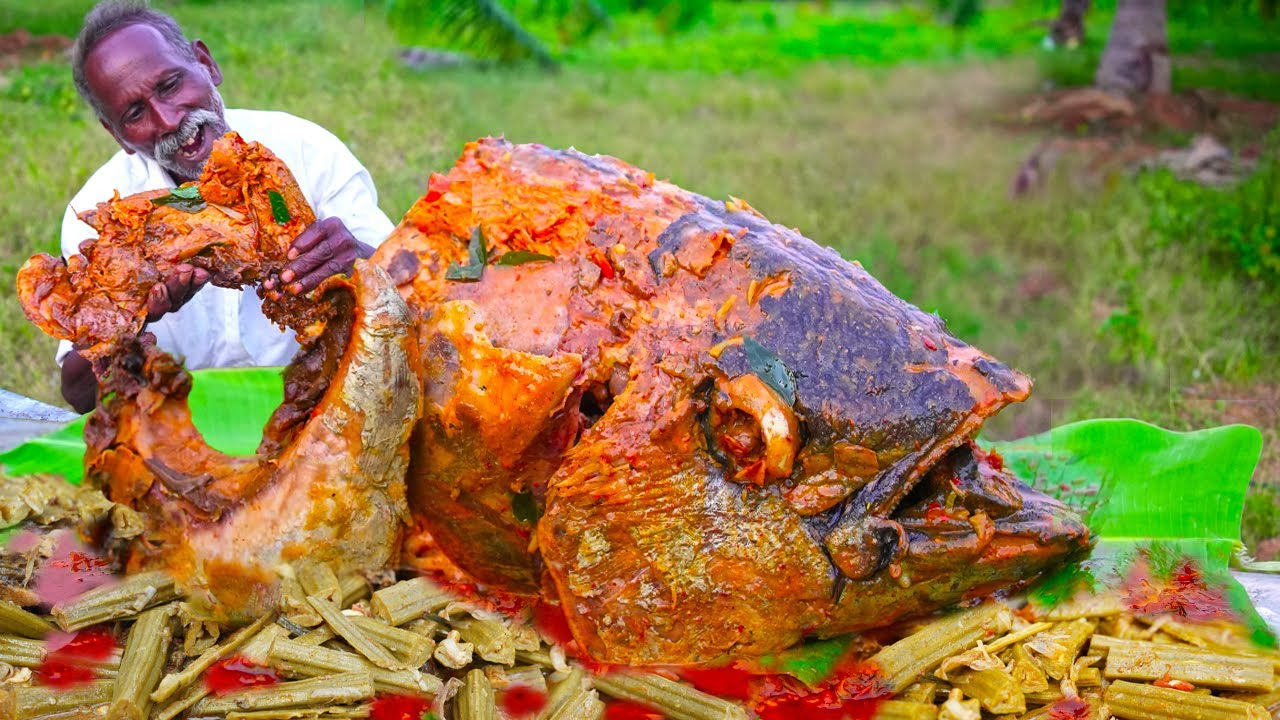 VILLAGE SECRET GIANT TUNA FISH HEAD with DRUMSTICK SOUP | Healthy Fish Soup : Grandpa's Recipe