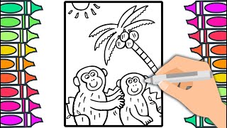 Cute Monkey Coloring for Kids | Fun Jungle Animal Drawing with Markers