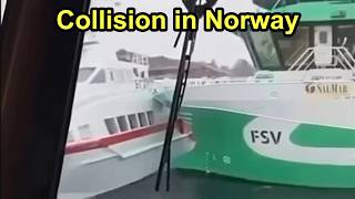 Workboat Hits and Damages Moored Fast Ferry in Norway.