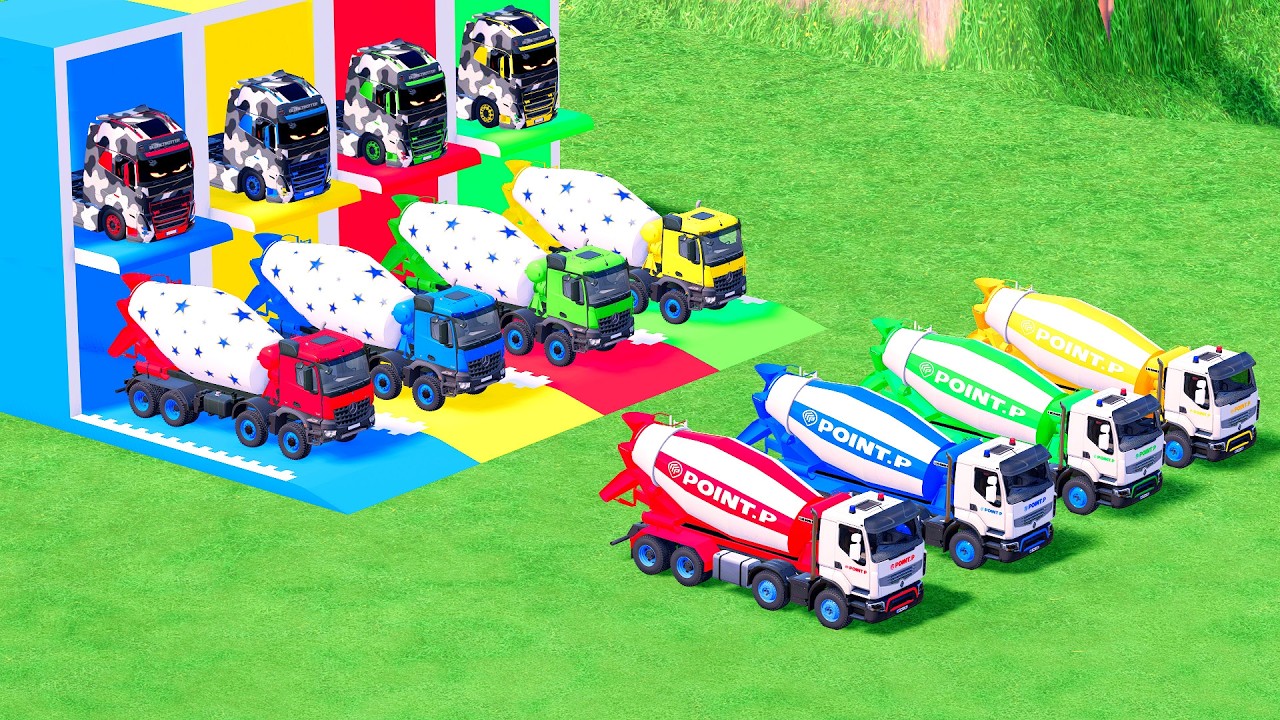 Garage with Colors - ALL MIXER TRUCK WITH DOUBLE FLATBED TRAILER TRUCK, MAN, SCANIA, VOLVO, STERLING