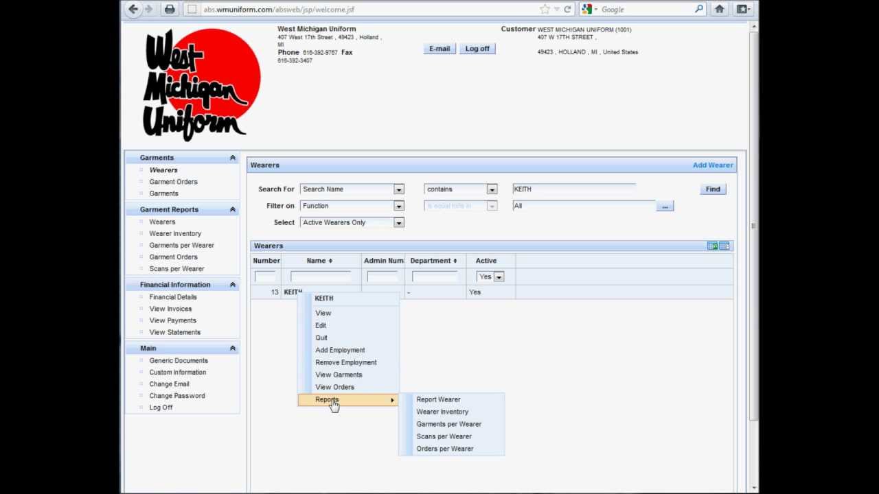 West Michigan Uniform Customer Web Portal Demo