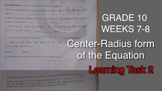 Famous GRADE 10 Learning Task 2: Center-Radius form of the Equation (Weeks 7-8) Net Worth
