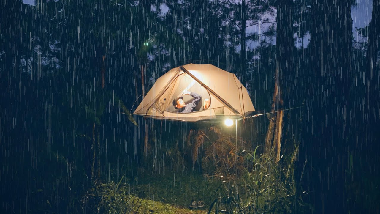 Solo Camping In Heavy Rain - Relaxing Camping In A Flying Tent - ASMR ...