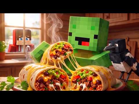 MIKEY COOKS THE CHEESIEST BEEF BURRITO! 🌯 A JJ & Magpie Chase Across the River | Minecraft Style