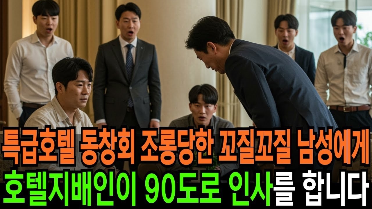 특급호텔에서의 20년만의 동창회 초라한 모습의 남성을 친구들은 조롱합니다 그런데 그에게 호텔지배인이 90도로 인사를 하게되는데