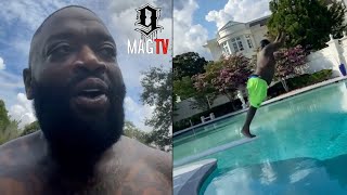 Rick Ross Shows Off His Diving Skills In Largest Residential Pool In America! 🏊🏾‍♂️