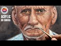 ACRYLIC PORTRAIT PAINTING OF AN OLD MAN | PAINTING WRINKLES IN ACRYLIC ON CANVAS BY DEBOJYOTI BORUAH