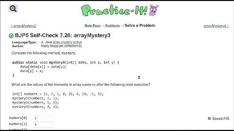Java Practice It   |   Self-Check 7.26: arrayMystery3   |   arrays, syntax, array basics