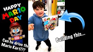 Built this Lego Mario Kart 4 MARIO Day... Does Interactive Mario work with it? Let's find out! 72032