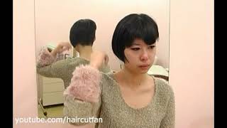 涙　カットモデルを引き受けたことを後悔しています　Crying haircut long to short