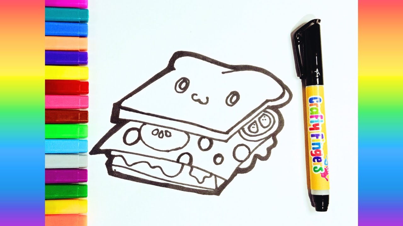 How To Draw A Sandwich | Sandwich Drawing, Coloring, Painting, Tracing ...