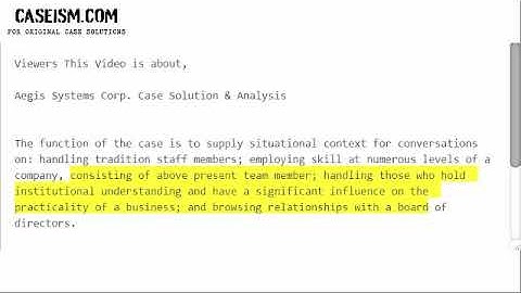 Aegis Systems Corp. Case Solution & Analysis- Caseism.com