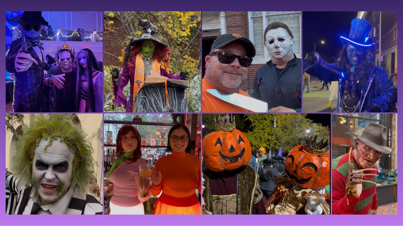 Хэллоуин в Сейлеме, Массачусетс, 2025 — уличные музыканты, группы, свадьба и вечеринка — 4K — тур...