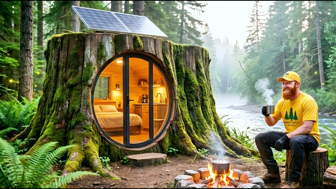 Я построил дом внутри пня в лесу (ASMR)