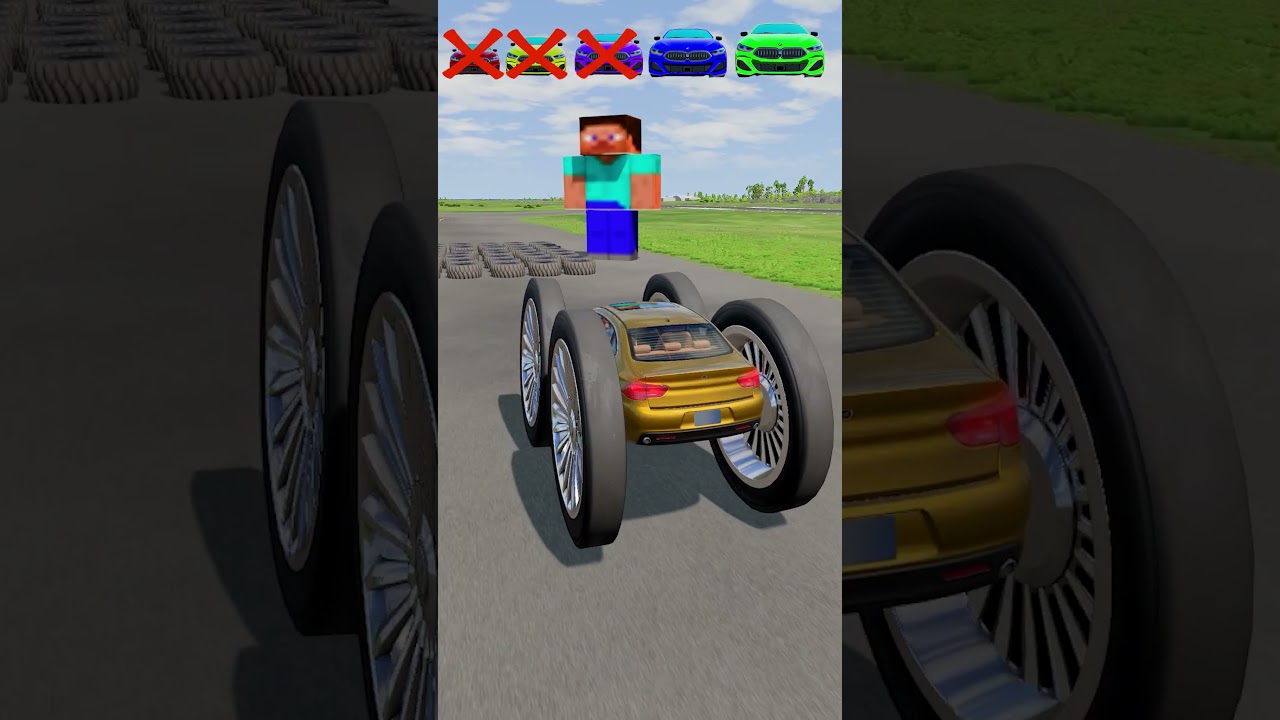 Big & Small Cars vs 50 Large Tire 