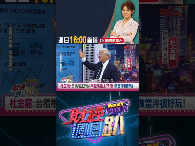 杜金龍:台積電主升段本益比衝上25倍 做當沖很好玩！｜財經週日趴 3/22 精華