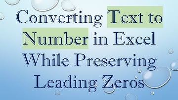 Converting Text to Number in Excel While Preserving Leading Zeros