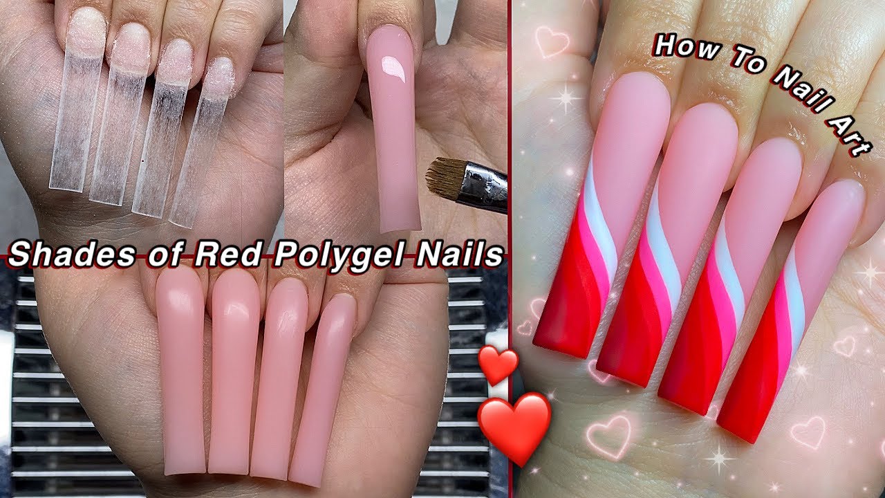 SHADES OF RED POLYGEL NAILS HOW TO NAIL ART BEGINNER FREINDLY NAIL shades-of-red-polygel-nails-how-to-nail-art-beginner-freindly-nail