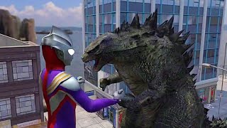 Ultraman Tiga vs Godzilla Khủng long tấn công thành phố và bị đánh bại bởi Siêu nhân Tiga