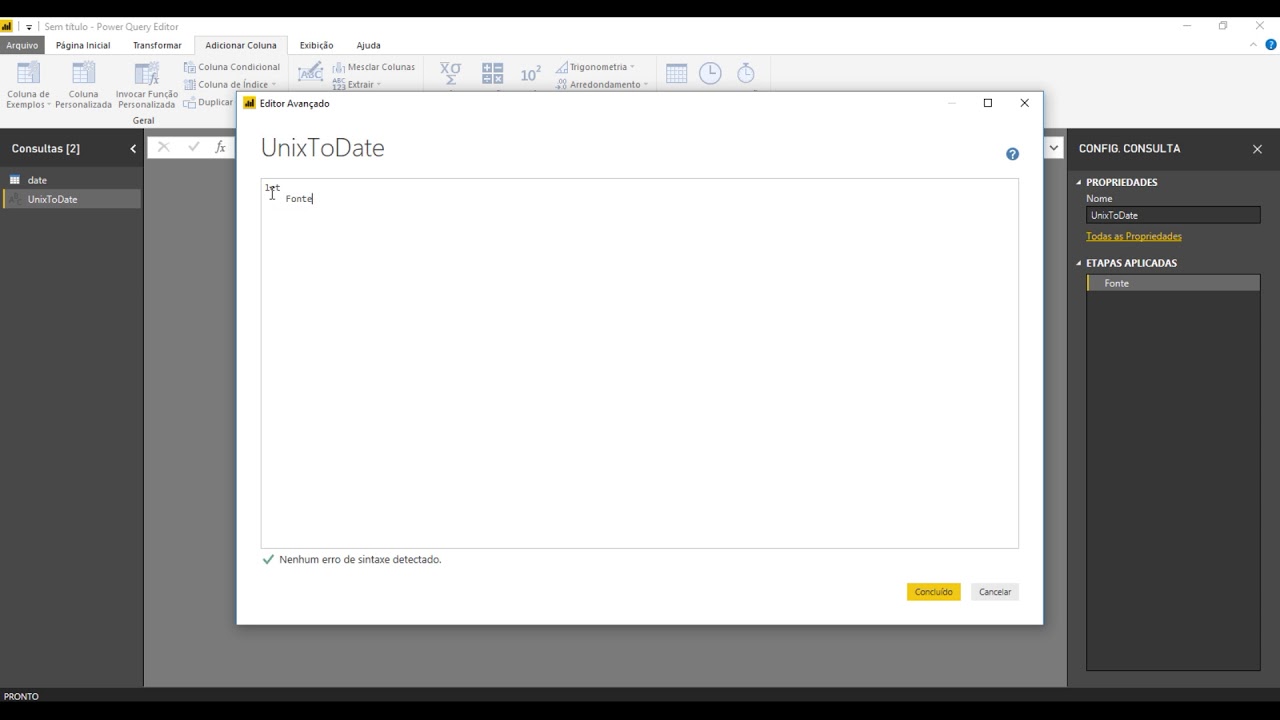 Como Converter UnixTime Para Data No PowerBi YouTube