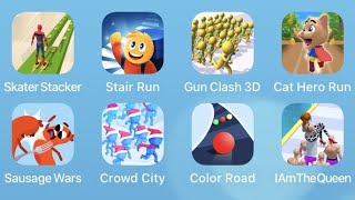 Skater Stacker,Stair Run,Gun Clash 3D,Cat Hero Run,Sausage Wars,Crowd City,Color Road,I Am The Queen screenshot 4