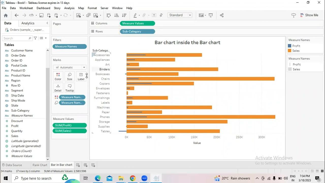 Bar inside the bar chart in tableau tableau tutorial for beginners