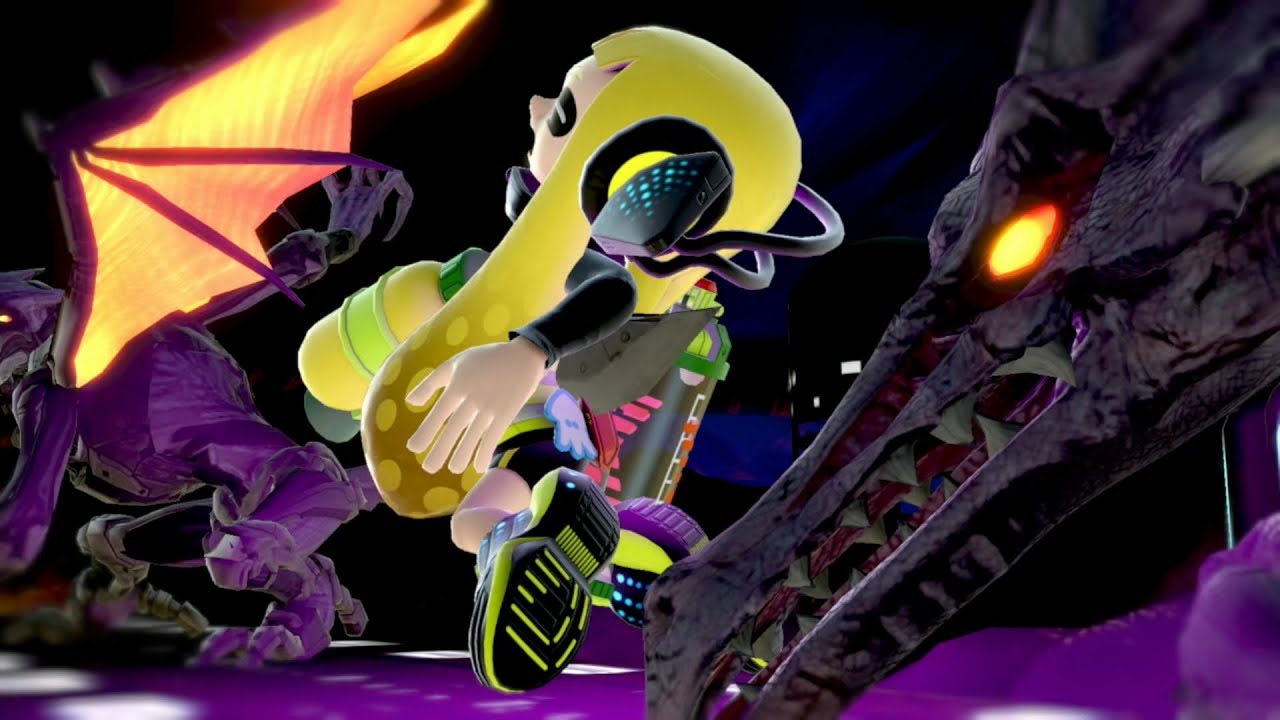 【リョナ】スマブラSP　2体のリドリーに力尽きるまで刺されまくるイカちゃん【インクリング】/ Inkling  ryona